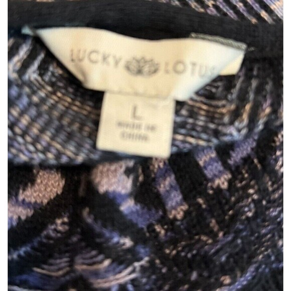 Lucky Lotus Sweater  Women's Size L  Open Draping Wrap Cardigan Black Pattern - Picture 4 of 7